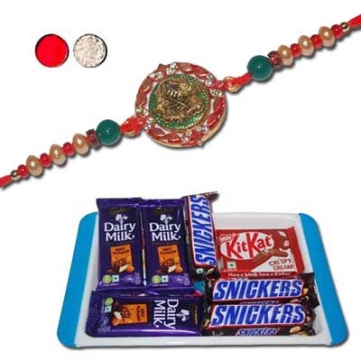 "Zardosi Ganesh Rakhi - ZR-5530 A(Single Rakhi)Choco Thali - code RC08 - Click here to View more details about this Product